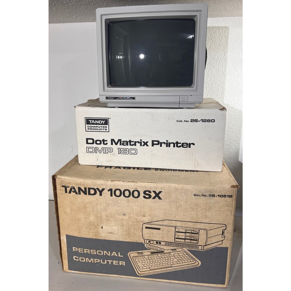 Tandy 1000 SX Computer w/ Monitor CM-5 & DMP 130 Printer + Disks. Original boxes